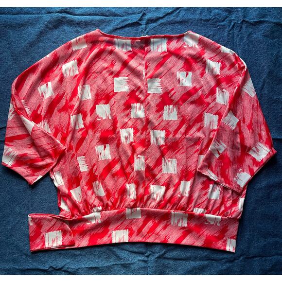 1970's Shirley of Atlanta Red Geometric Blouse - Picture 2 of 5